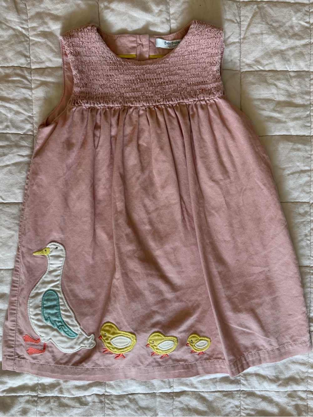 Baby Boden Pink Smocked Duck Appliqué Corduroy Dress Cottagecore - 18-24 months